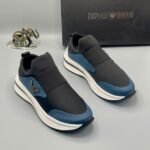 Emporio Armani Black and Blue Sneakers with White Sole