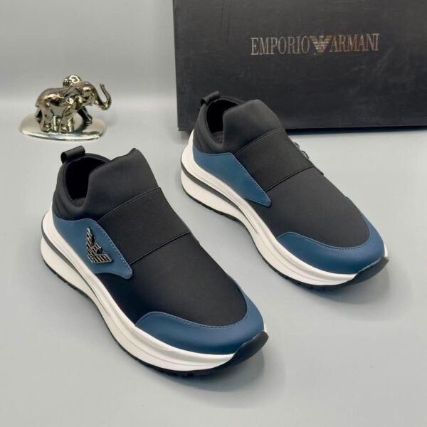 Emporio Armani Black and Blue Sneakers with White Sole