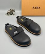 Black Leather Clogs with Yellow Stitching - Image 2