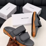Grey and Orange Velcro Strap Slide Sandals for Men