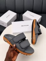 Grey and Orange Velcro Strap Slide Sandals for Men