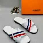 Premium White Slides with Red and Blue Stripes