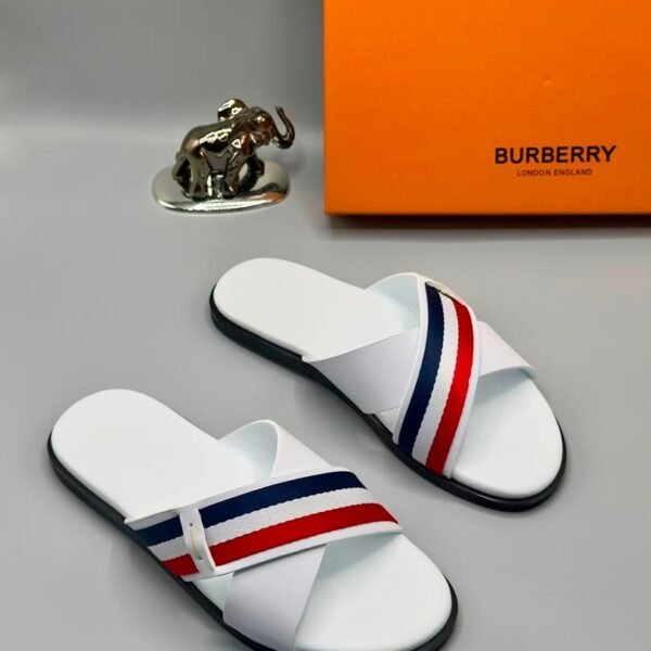 Premium White Slides with Red and Blue Stripes