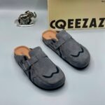 Grey Suede Double-Buckle Moccasin Half Shoe