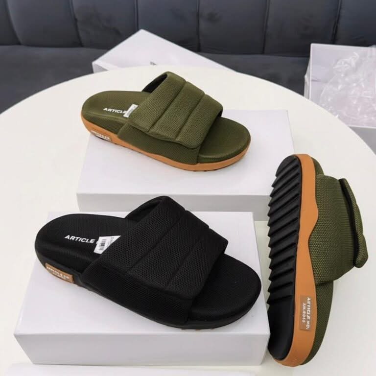 root-mVERhy.jpeg Men's Fashionable Double-Striped Slipper Sandals in Black and Olive Green - Image 1